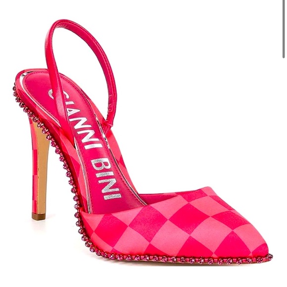 Gianni Bini Shoes - BNWT Gianni Bini Red and Orange Chess Pattern Rhinestone High Heels Dressy Pumps